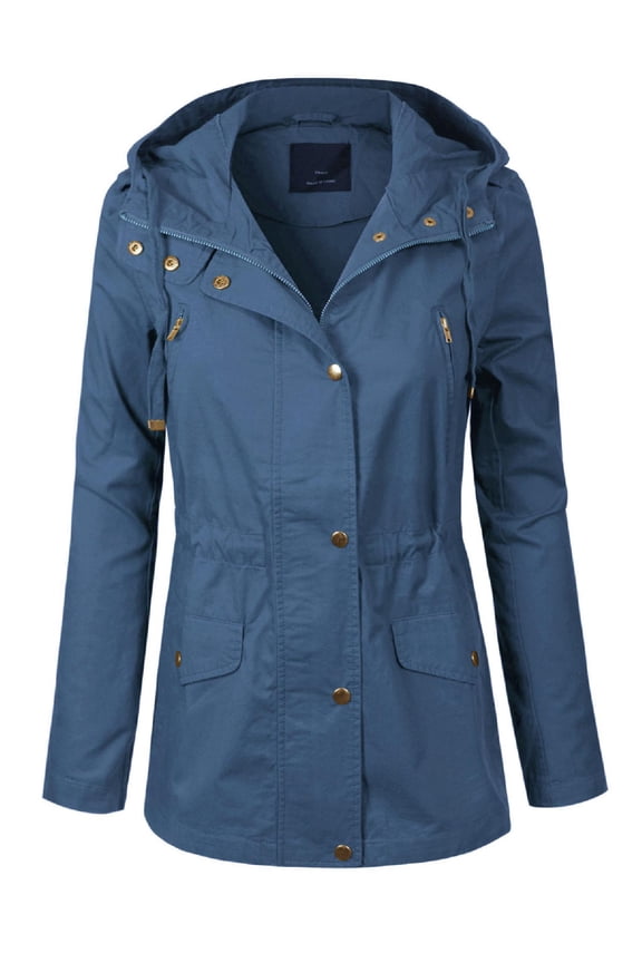 Women's Casual Safari Military Anorak Utility Hoodie Zip-Up Jacket