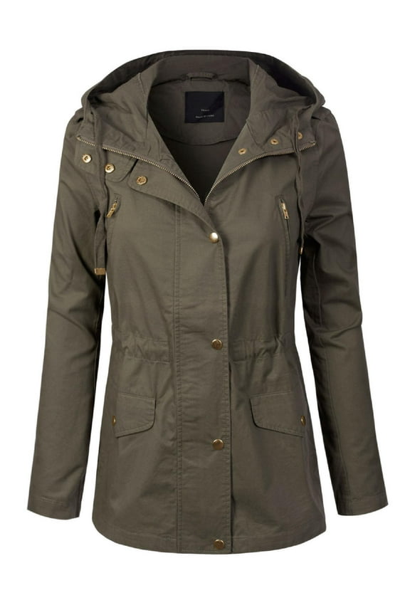 Women's Casual Safari Military Anorak Utility Hoodie Zip-Up Jacket