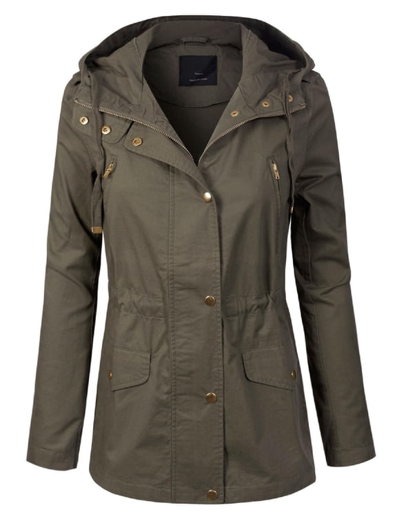 Women's Casual Safari Military Anorak Utility Hoodie Zip-Up Jacket