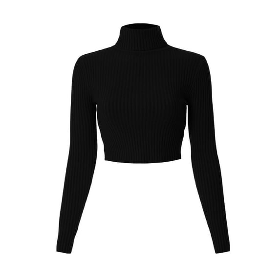 MixMatchy Women's Casual Solid Long Sleeve Ribbed Turtle Neck Cropped Sweater