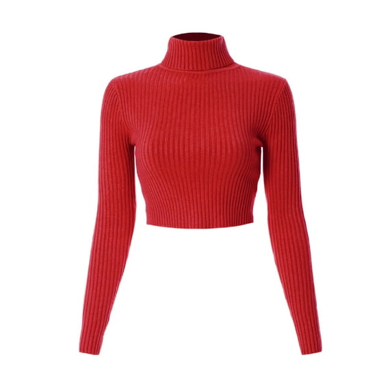 MixMatchy Women's Casual Solid Long Sleeve Ribbed Turtle Neck Cropped Sweater