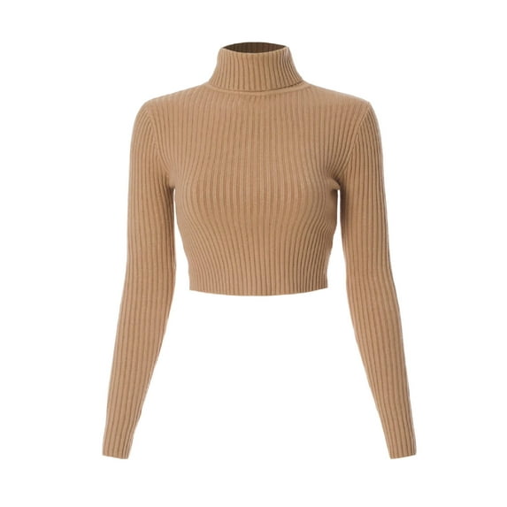 MixMatchy Women's Casual Solid Long Sleeve Ribbed Turtle Neck Cropped Sweater