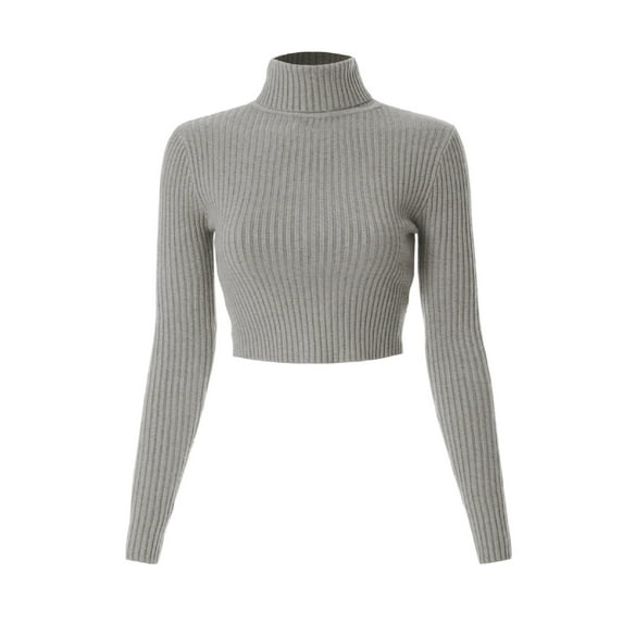 MixMatchy Women's Casual Solid Long Sleeve Ribbed Turtle Neck Cropped Sweater