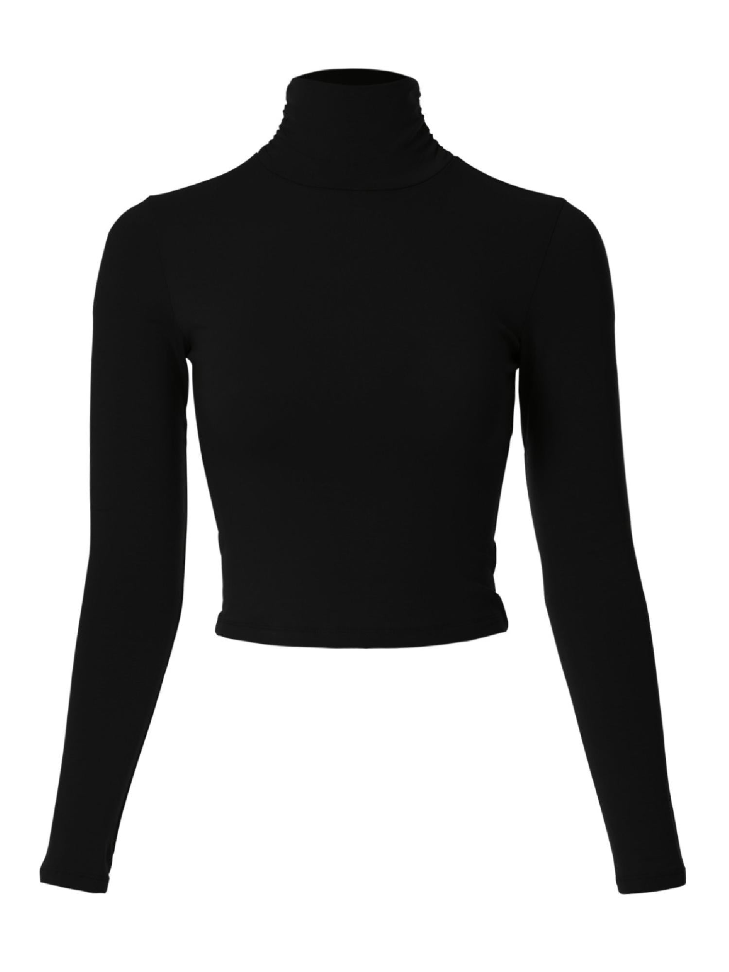 MixMatchy Women's Casual Solid Long Sleeve Turtle Neck Crop Tee Top ...