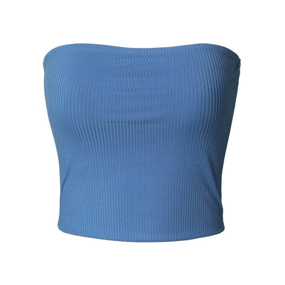 MixMatchy Women's Casual Strapless Basic Sexy Ribbed Crop Tube Top