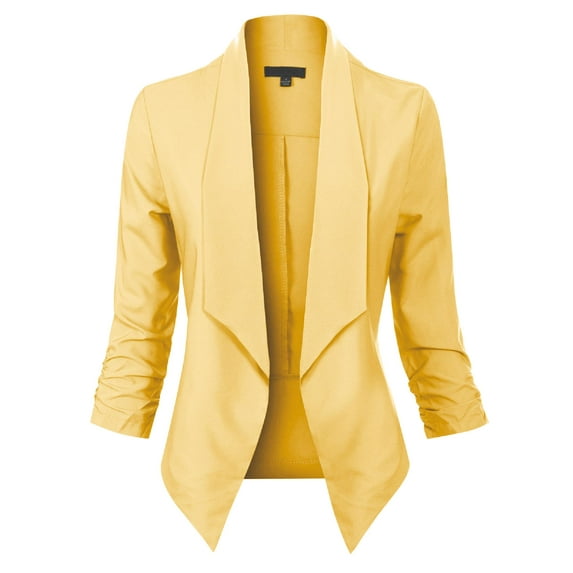 MixMatchy Women's Casual Work Solid Open Front 3/4 Sleeve Blazer Jacket with Plus Size
