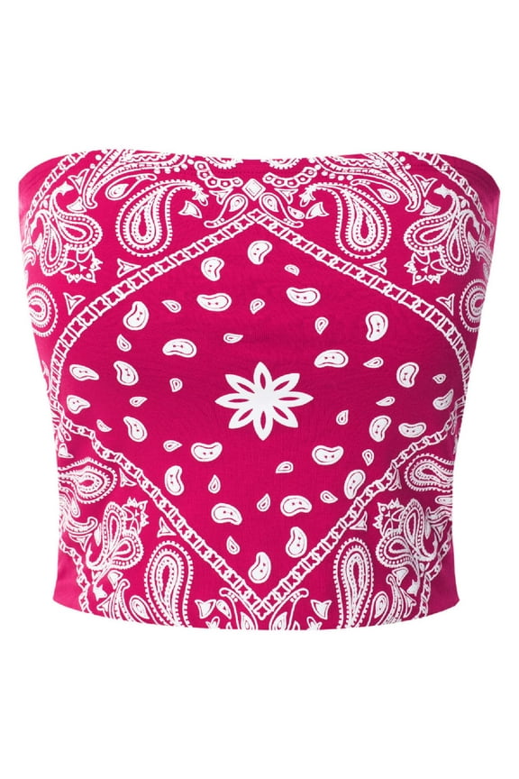 Women's Causal Paisley Print Strapless Basic Tube Top