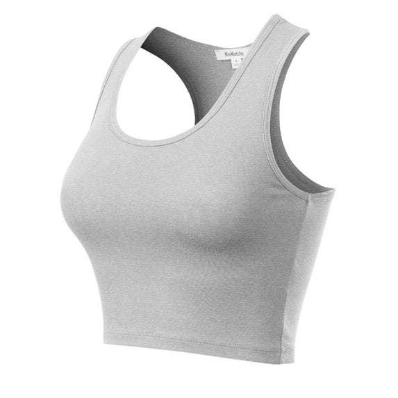 MixMatchy Women's Cotton Basic Sleeveless Racerback Sports Crop Tank Top