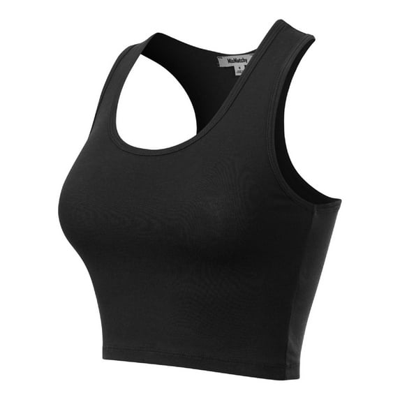 MixMatchy Women's Cotton Basic Sleeveless Racerback Sports Crop Tank Top