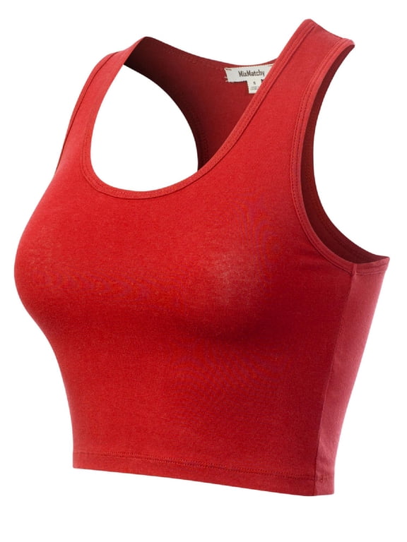 Women's Cotton Basic Sleeveless Racerback Sports Crop Tank Top