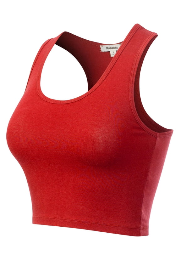 Women's Cotton Basic Sleeveless Racerback Sports Crop Tank Top