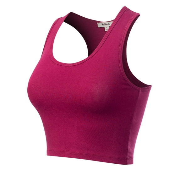 MixMatchy Women's Cotton Basic Sleeveless Racerback Sports Crop Tank Top