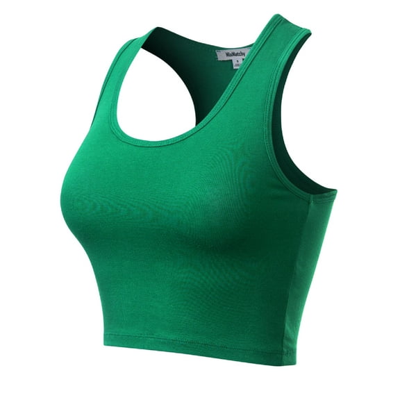 MixMatchy Women's Cotton Basic Sleeveless Racerback Sports Crop Tank Top