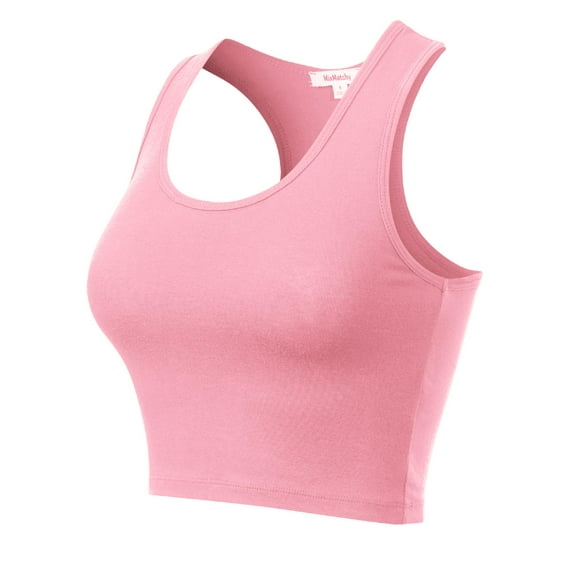 MixMatchy Women's Cotton Basic Sleeveless Racerback Sports Crop Tank Top