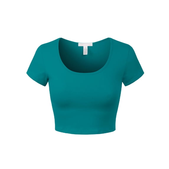 MixMatchy Women's Cotton Solid Scoop Neck Cap Sleeve Crop Top Shirt