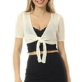 thumbnail image 1 of MixMatchy Women's Crochet Knit Self Tie Shrug Tie Front Cropped Summer Bolero Cardigan Cover Up, 1 of 1