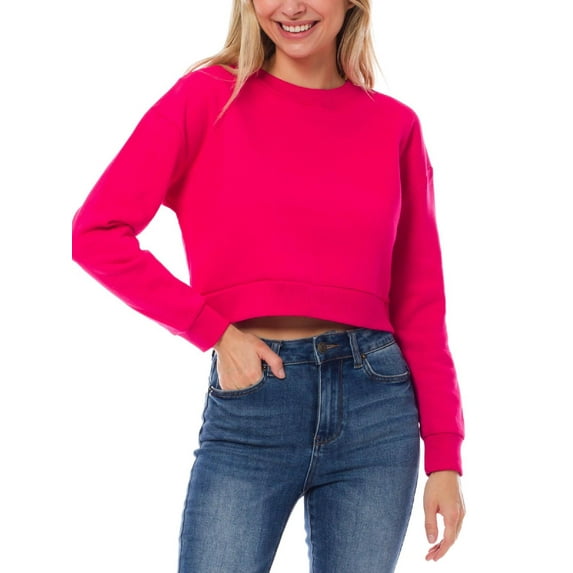 MixMatchy Women's Cropped Fleece Long Sleeve Crewneck Sweatshirt Crop Tops