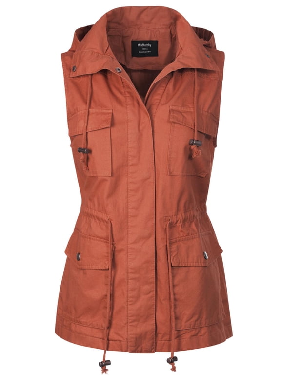 Women's Drawstring Lightweight Loose Fit Sleeveless Vest Utility Jacket
