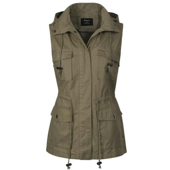 MixMatchy Women's Drawstring Lightweight Loose Fit Sleeveless Vest Utility Jacket