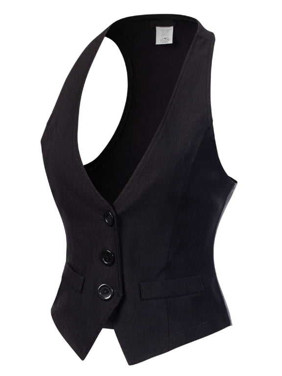 Women's Economy Dressy 3 Button Versatile Racerback Tuxedo Suit Vest Waistcoat