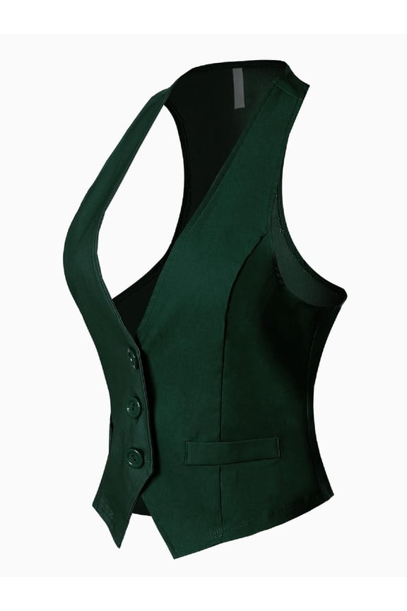 Women's Economy Dressy 3 Button Versatile Racerback Tuxedo Suit Vest Waistcoat