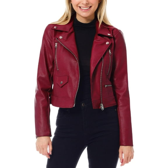 MixMatchy Women's Faux Leather Long Sleeve Zipper Closure Moto Biker Short Coat Jacket