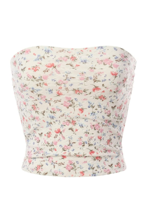 Women's Floral Print Eyelet Tube Top