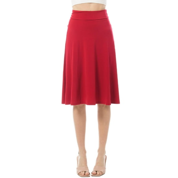 MixMatchy Women's High Waist Fold Over A-Line Flared Knee Length Skirt