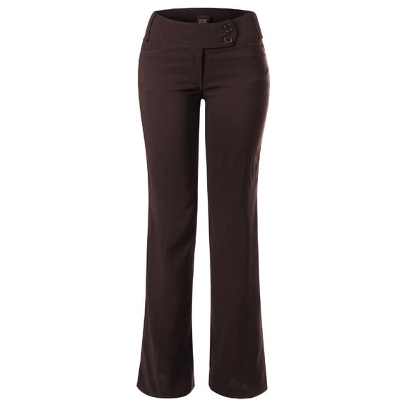 MixMatchy Women's High Waist Slim Boot-Cut Stretch Office Pants Trousers Brown XS