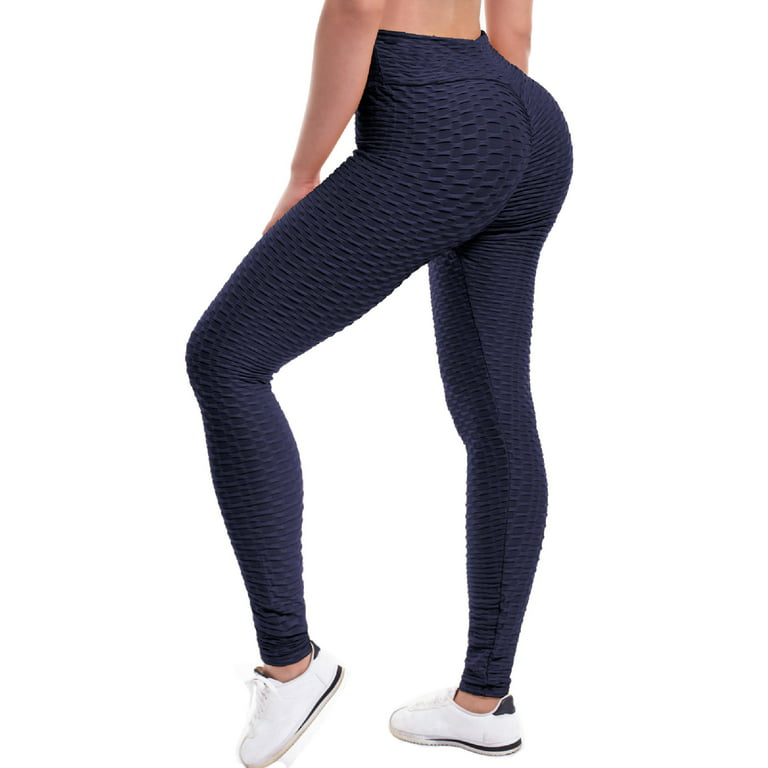 MixMatchy Women's High Waist Textured Butt Lifting Slimming Workout  Leggings Tights 