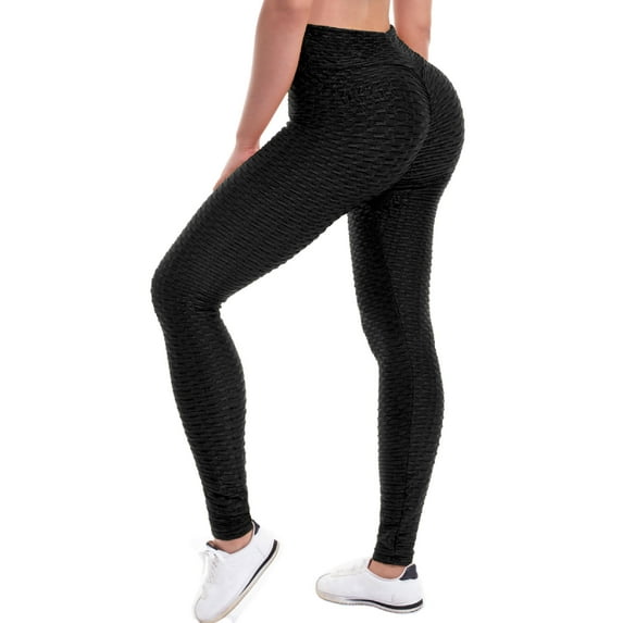 MixMatchy Women's High Waist Textured Butt Lifting Slimming Workout Leggings Tights