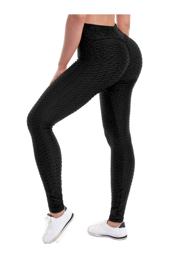 Women's High Waist Textured Butt Lifting Slimming Workout Leggings Tights