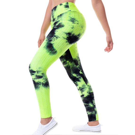 MixMatchy Women's High Waist Textured Tie Die Slimming Workout Brazilian Leggings Tights