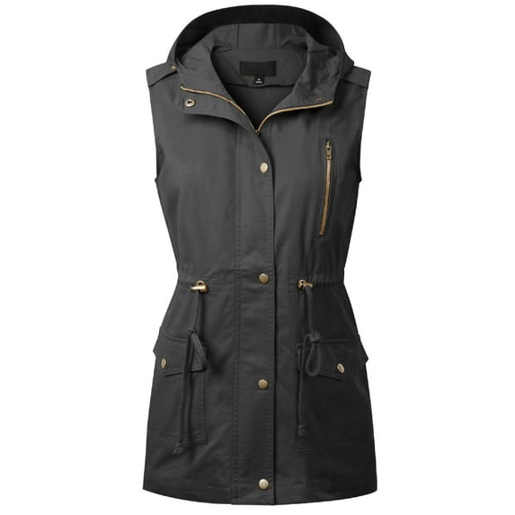 MixMatchy Women's Hooded Adjustable Drawstring Utility Pocket Anorak Jacket Vest