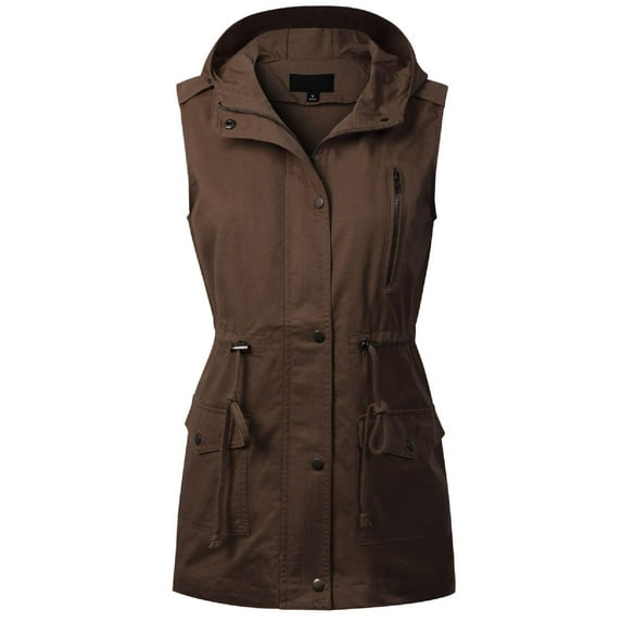 MixMatchy Women's Hooded Adjustable Drawstring Utility Pocket Anorak Jacket Vest