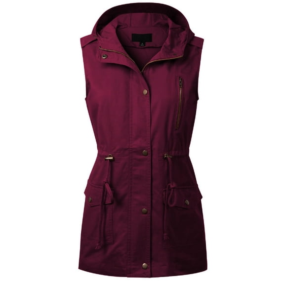 MixMatchy Women's Hooded Adjustable Drawstring Utility Pocket Anorak Jacket Vest