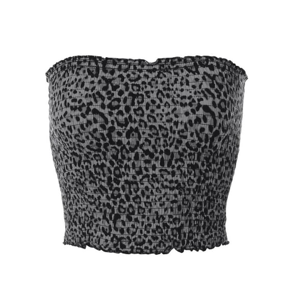 MixMatchy Women's Leopard Print Smocked Cropped Tube Top