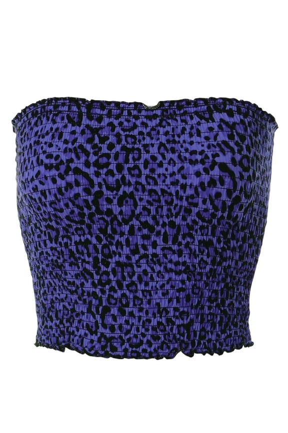 Women's Leopard Print Smocked Cropped Tube Top