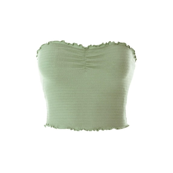MixMatchy Women's Lettuce Trim Smocked Strapless Crop Tube Top