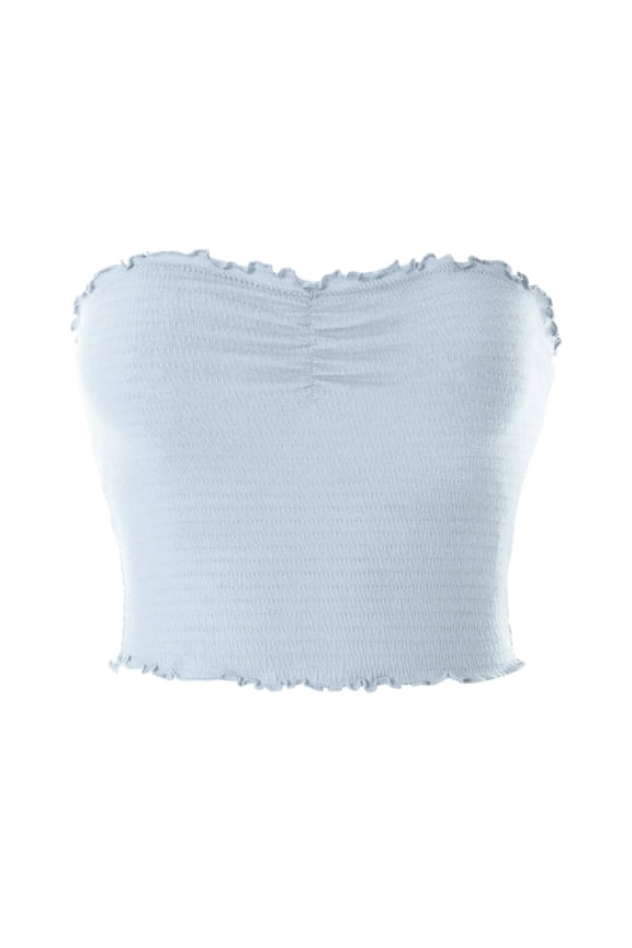 Women's Lettuce Trim Smocked Strapless Crop Tube Top