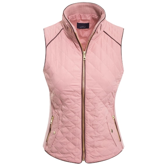 MixMatchy Women's Lightweight Stand Collar Zip Up Quilted Padding Pocket Vest