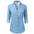 thumbnail image 1 of MixMatchy Women's Long Sleeve Denim V-Neck Tencel Button Down Shirt, 1 of 1