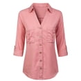 thumbnail image 1 of MixMatchy Women's Long Sleeve Denim V-Neck Tencel Button Down Shirt, 1 of 6