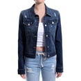 thumbnail image 1 of MixMatchy Women's Long Sleeve Destroyed Button Up Stretchy Crop Denim Jacket, 1 of 4