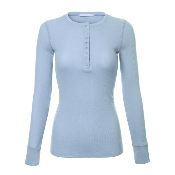 MixMatchy Women's Long Sleeve Eight Button Closure Henley Thermal Knit Top