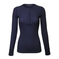 thumbnail image 1 of MixMatchy Women's Long Sleeve Eight Button Closure Henley Thermal Knit Top, 1 of 5