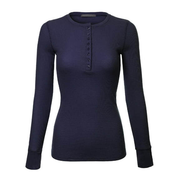 MixMatchy Women's Long Sleeve Eight Button Closure Henley Thermal Knit Top