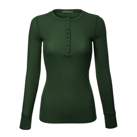 MixMatchy Women's Long Sleeve Eight Button Closure Henley Thermal Knit Top