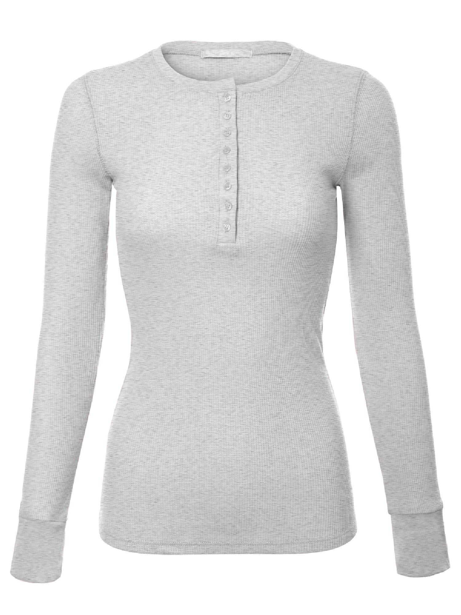 MixMatchy Women's Long Sleeve Eight Button Closure Henley Thermal Knit ...