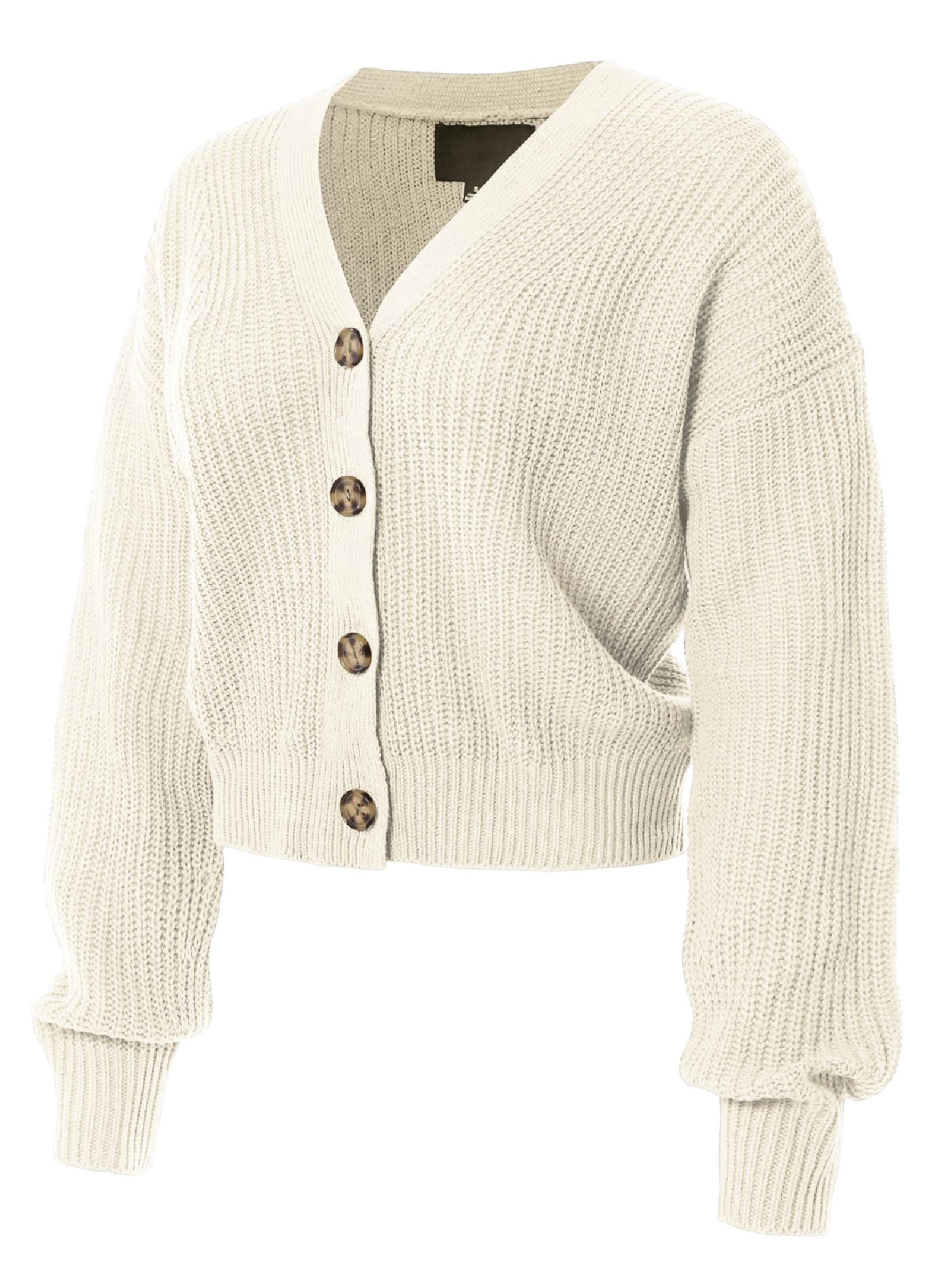 MixMatchy Women's Long Sleeve Open Front Cable Knit Crop Cardigans V ...